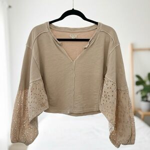 Pilcro Anthropologie Batwing Eyelet Sweatshirt Top
